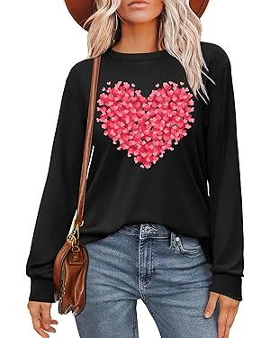 Valentines Day Women Shirt : Love Heart Graphic Long Sleeve Valentine Pullover Tops Casual Valent... | Amazon (US)