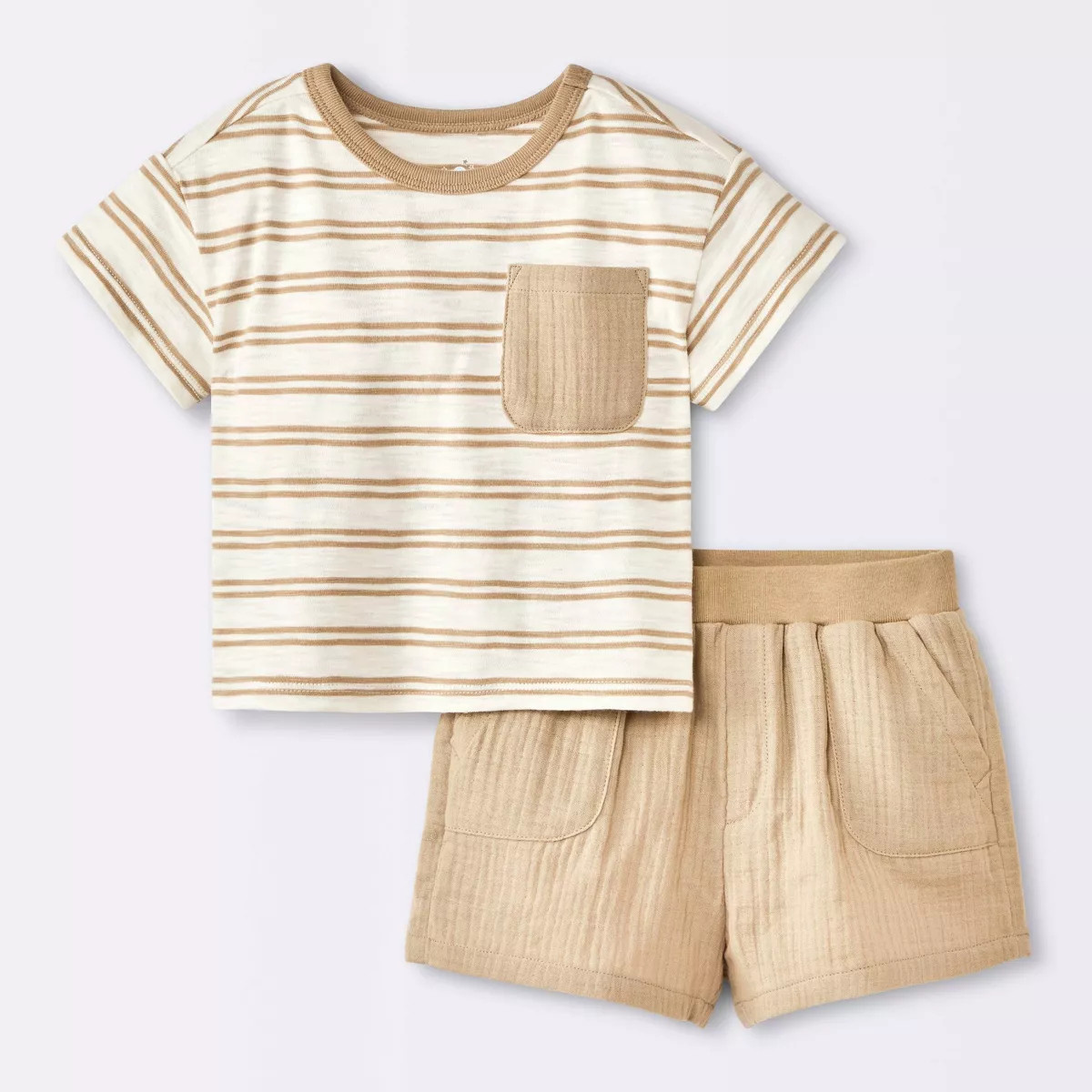 Baby Boys' 2pc Striped Pocket T-Shirt and Shorts Set - Cloud Island™ Tan | Target