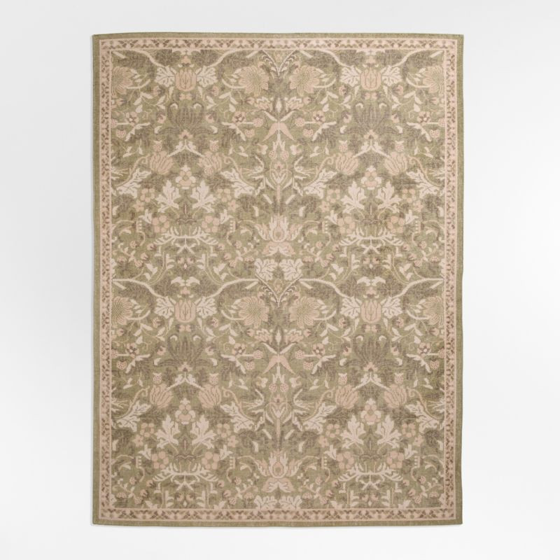 Ennis Performance Traditional Handknotted Green Area Rug 6'x9' | Crate & Barrel