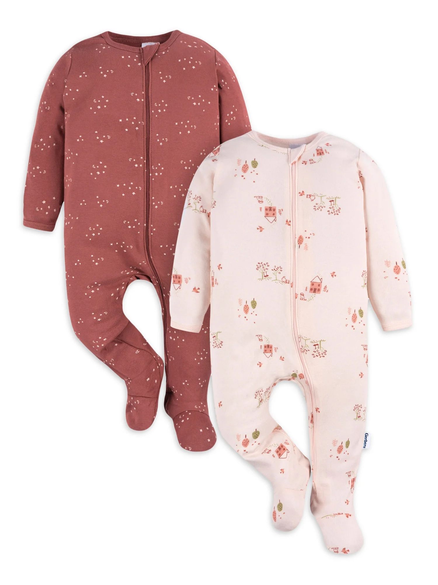 Gerber Baby Girl Sleep´N Play Footed Cotton Pajamas, 2-Pack, Sizes Newborn - 3/6 Months | Walmart (US)