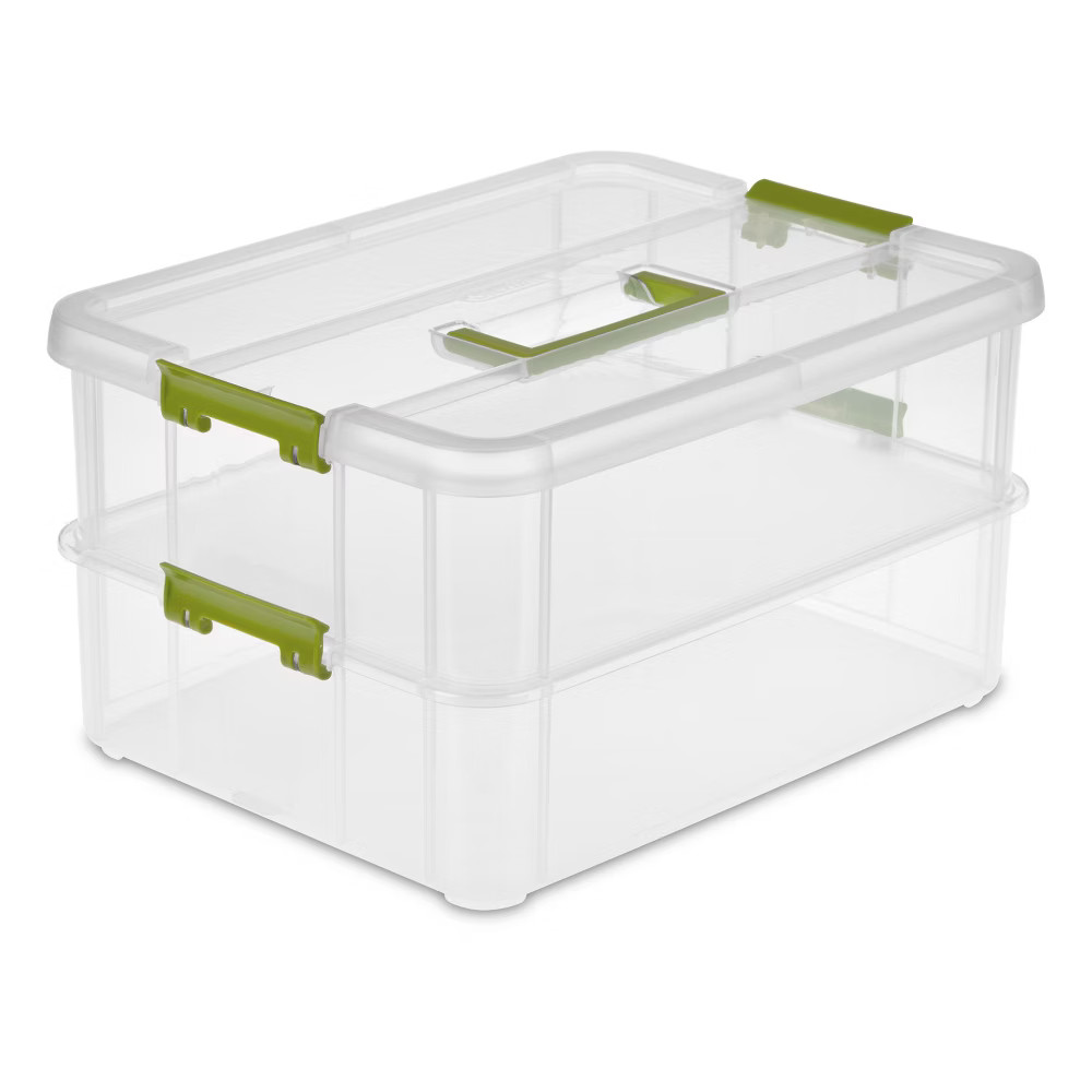 Sterilite Large 2 Layer Stack & Carry Clear with Green Accents | Target