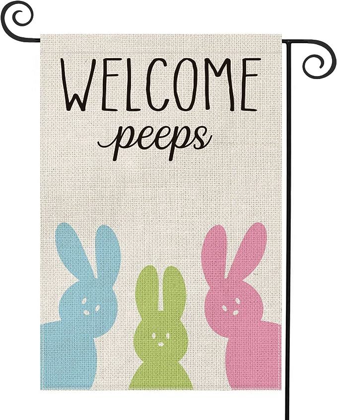 AVOIN Welcome Peeps Garden Flag Vertical Double Sided Easter Bunny Rabbit, Spring Summer Rustic F... | Amazon (US)