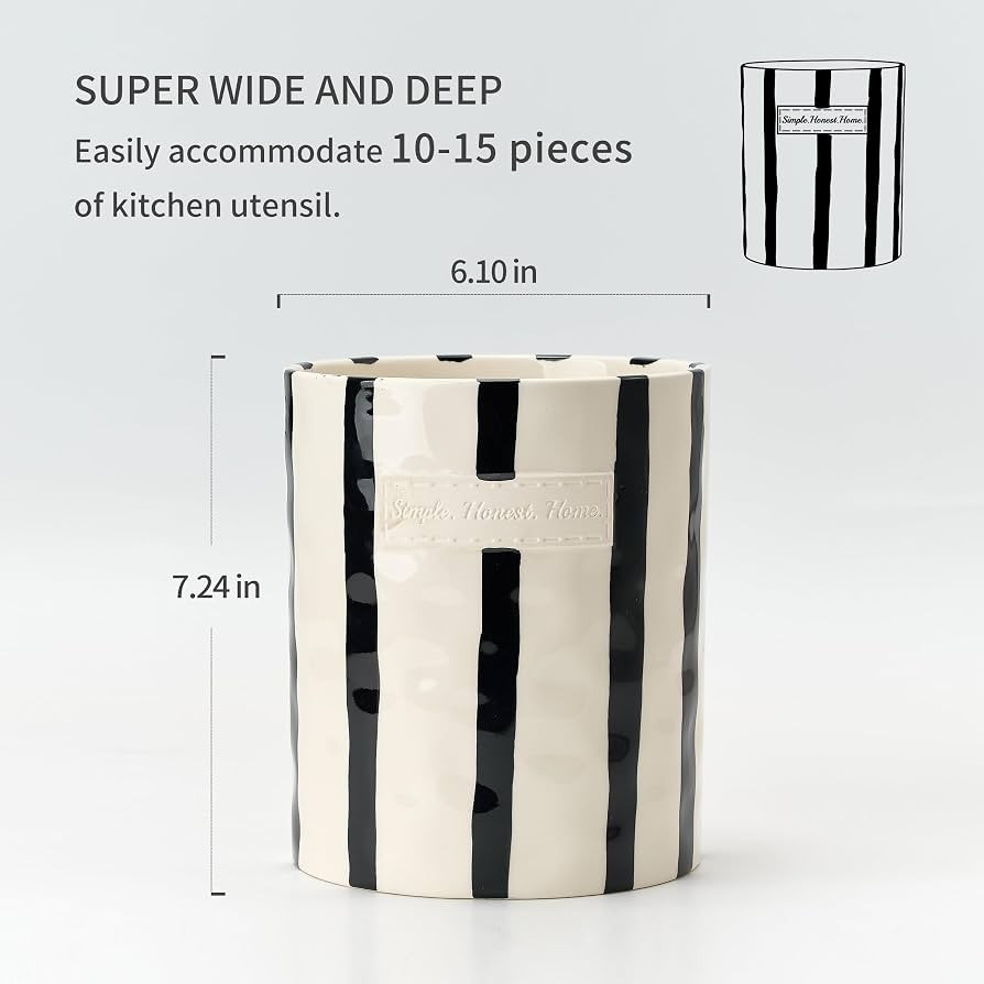 JIEMEI HOME Kitchen Utensil Holder, 7.2" Ceramic Stable Utensil Crock for Countertop, Modern Mini... | Amazon (US)