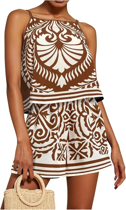 MakeMeChic Women's 2 Piece Sets 2026 Summer Matching Lounge Short Set Tropical Resort Travel Vaca... | Amazon (US)