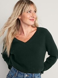V-Neck Shaker-Stitch Cocoon Sweater for Women | Old Navy (US)