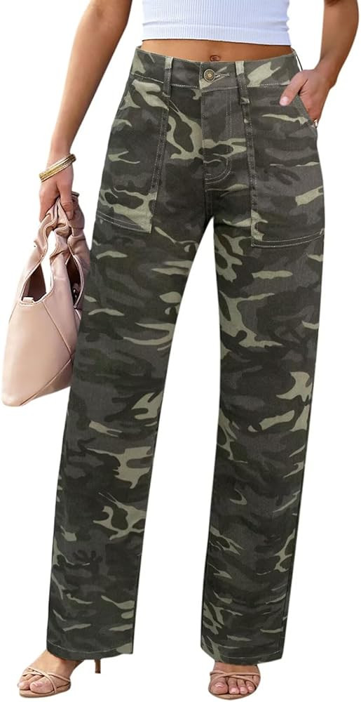 Womens Wide Leg Jeans - Deep Front Pockets High Waisted Jeans, Stretchy Baggy Straight Leg Jean f... | Amazon (US)