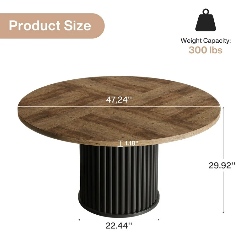 Fnova 47.24 Inch Round Wood for 4 People and Modern Farmhouse Outdoor Dining Table, Brown | Walmart (US)