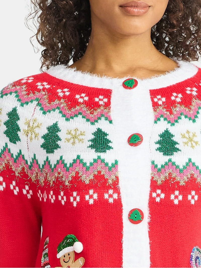 Women's Embellished Button Front Christmas Cardigan from Holiday Time, Sizes XS-XXXL | Walmart (US)