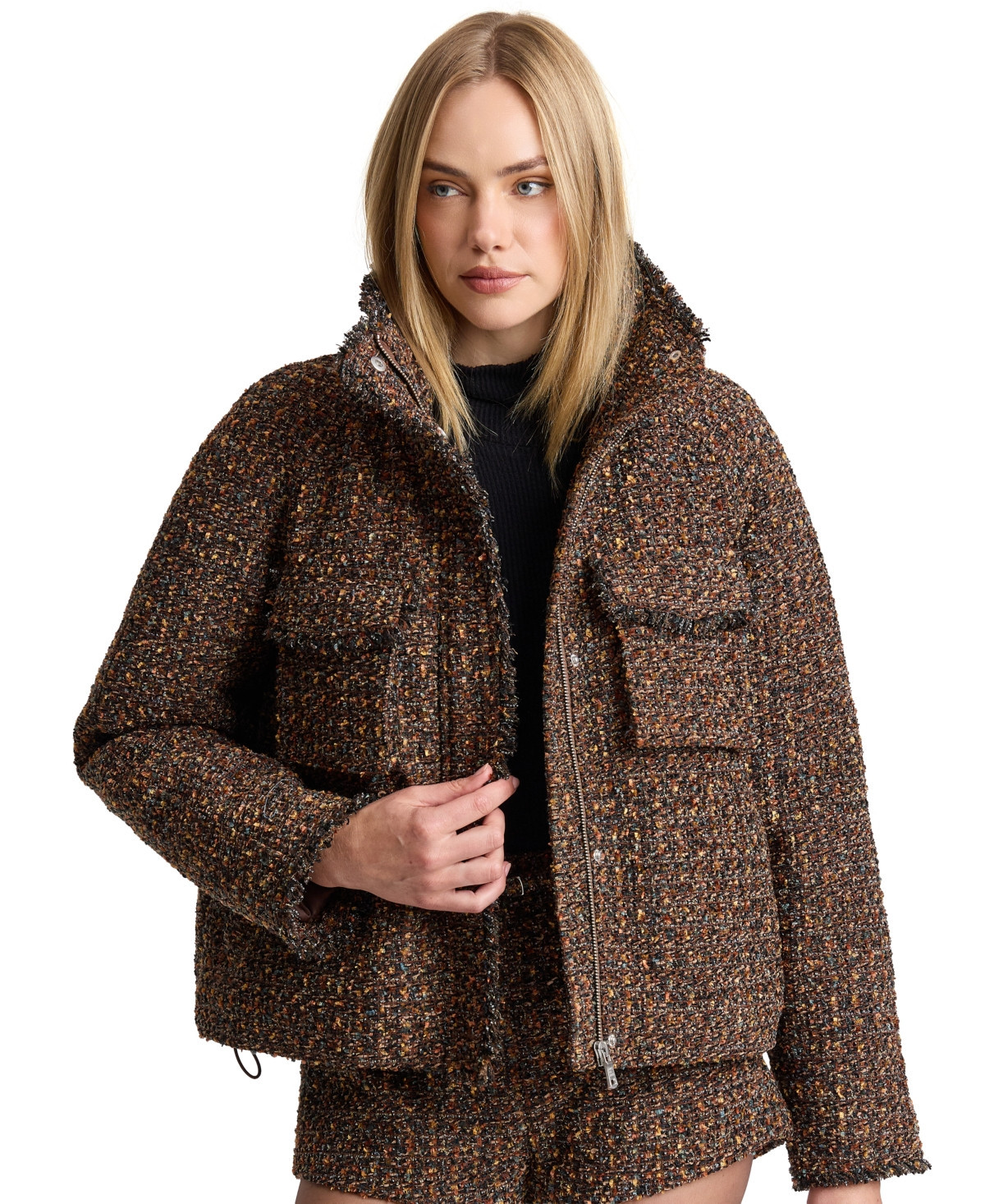Avec Les Filles Women's Mock Neck Raglan Puffer Jacket - Warm Autumn Multi | Macy's