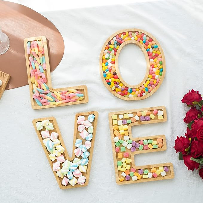 Shellmark LOVE Plates Set Decorative Letter Dish & Plates for Candy/Nuts, Large Bamboo, Free Stan... | Amazon (US)