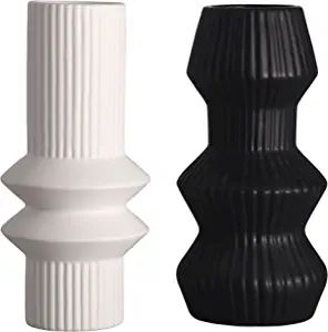 TERESA'S COLLECTIONS Modern Ceramic Vase Set of 2, Black and White Decorative Vase for Home Decor... | Amazon (US)