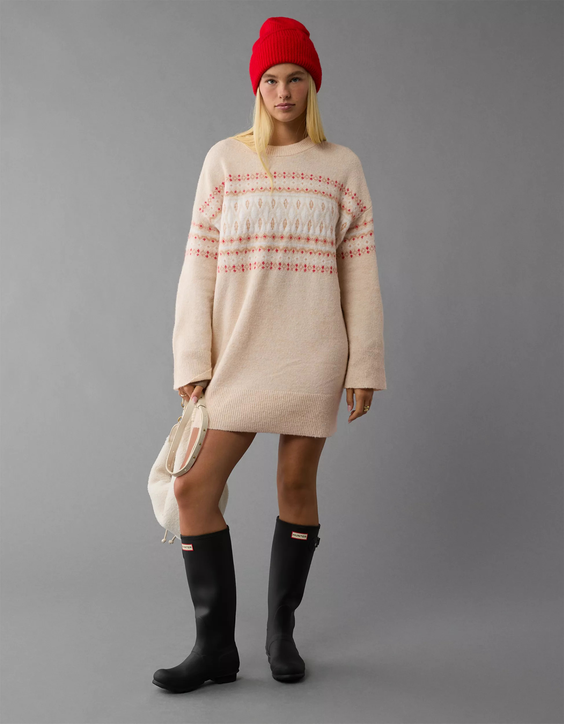 AE Crew Neck Fair Isle Sweater Mini Dress | American Eagle Outfitters (US & CA)