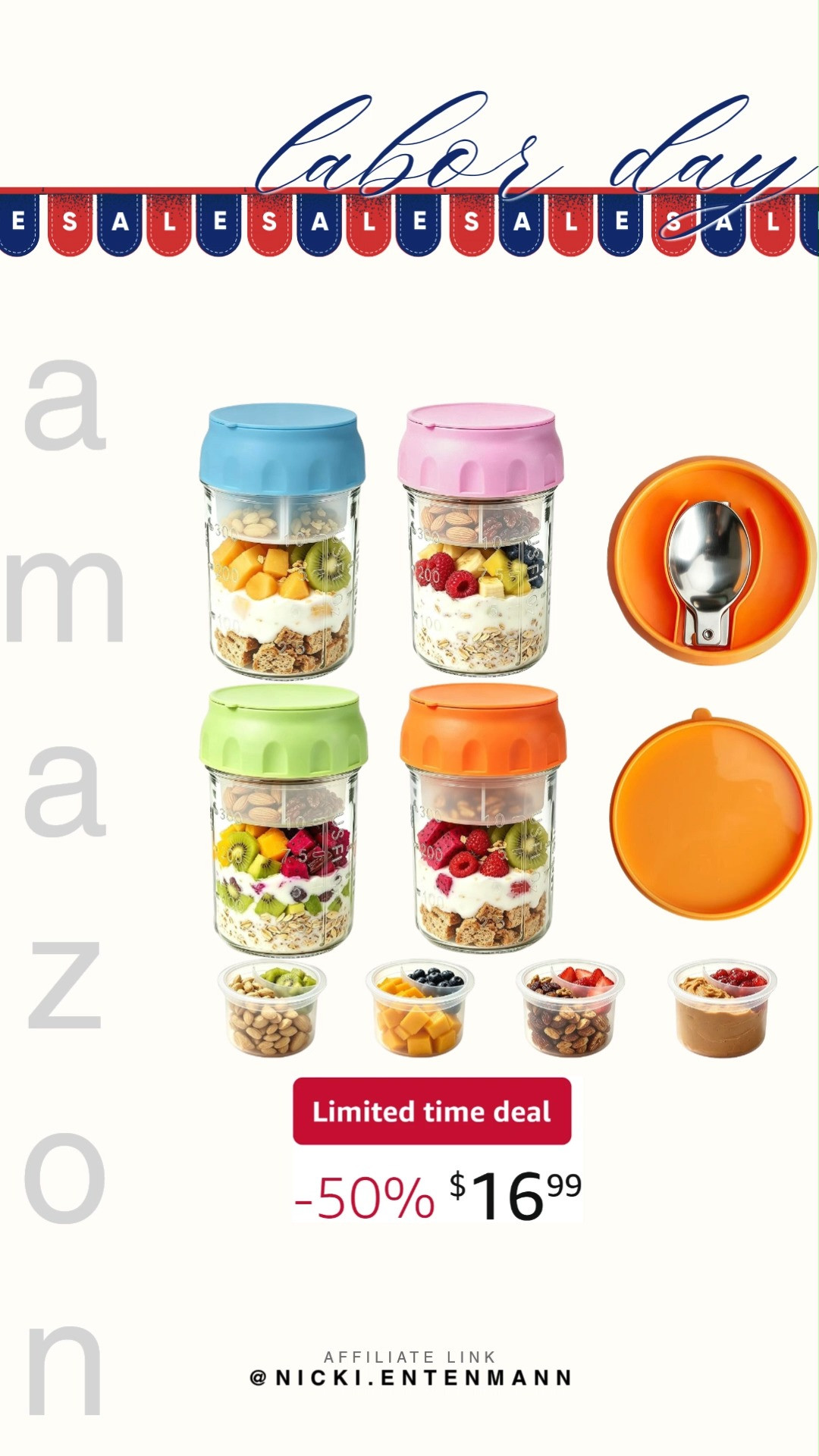 Keep meals fresh with 16oz Overnight Oats Containers featuring lids, folding spoons, and divided compartments. Perfect for yogurt, fruit, or snacks, they deliver convenience, charm, and modern confidence daily. #overnightoats #mealprep #glassjars #airtightstorage #masonjars #foodcontainers #healthyhabits #kitchenessentials #amazonfinds #shoppingdeal 🥣🍓✨ 

 #LTKfoodie #LTKHome #LTKSaleAlert