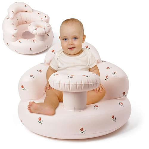 GerdfeiTawtab Inflatable Baby Seat, Flowers Portable Inflatable Infant Chair for Baby 3 Months and Up, Floor Seater Baby Support Seat with Built in Air Pump for Kids Learning to Sit Feeding | Amazon (US)