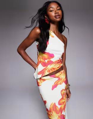 ASOS DESIGN mesh one shoulder asymmetric top in floral print - part of a set | ASOS (Global)