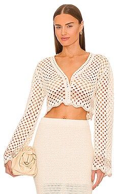 Lanita Crochet Micro Cardigan in Ivory & Nude | Revolve Clothing (Global)