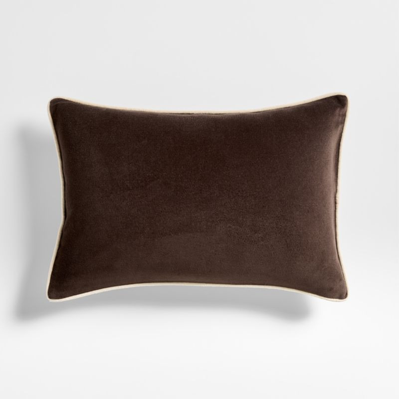 Solid Organic Cotton Velvet 22"x15" Deep Brown Throw Pillow with Down-Alternative Insert by Jerem... | Crate & Barrel