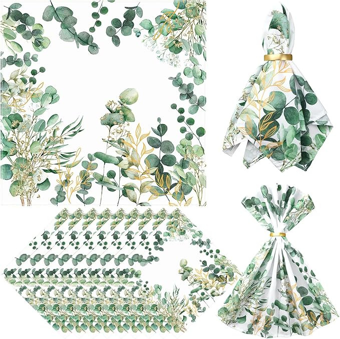 12 Pcs Eucalyptus Greenery Cloth Napkins 20"x20" Washable Dinner Tea Party Napkins for Kitchen Pa... | Amazon (US)