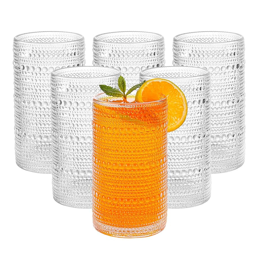Large Vintage Hobnail Drinking Glasses Set of 6, 16oz Clear Highball Glasses Cups, Kitchen Water ... | Amazon (US)