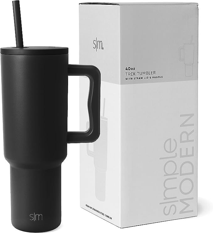 Simple Modern 40oz Stainless Steel Tumbler with Handle and Straw Lid Travel Mug in Midnight Black | Amazon (US)