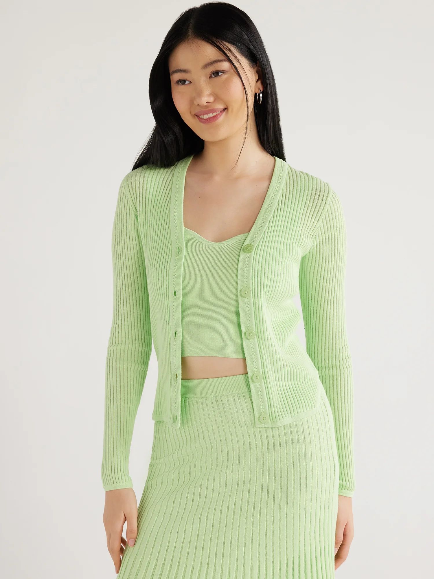 Scoop Women's Sheer Stripe Knit Cardigan Sweater and Bralette, 2-Piece Set, Sizes XS-XXL - Walmar... | Walmart (US)