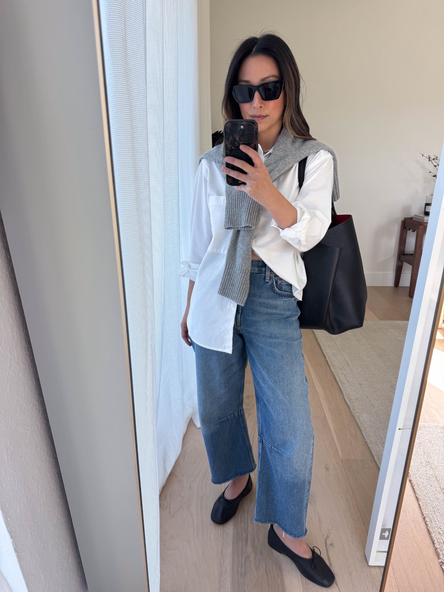 When your basics are elevated, simple outfits become anything other than boring. Chic, classic & timeless 🤌🏻

AYR Shirt xs
Everlane cashmere sweater xs
Citizens Of Humanity Miro Jeans 24 - run big, cut hems
Everlane Flats 5
Mansur Gavriel tote 
YSL Sunglasses
Quince earrings
Dorsey James necklace 15"

Spring style, spring outfits, petite style, spring outfits 2026

#LTKootd #LTKSeasonal #LTKPetite