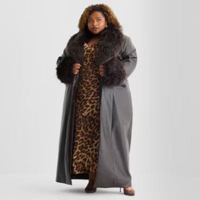 new!Ashley Graham Womens Plus Faux Fur Wrap Coat | JCPenney