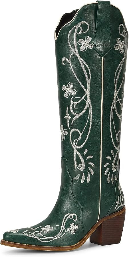 wetkiss Cowboy Boots for Women Knee High Cowgirl Boots, Western Boots with Floral Embroidered Poi... | Amazon (US)