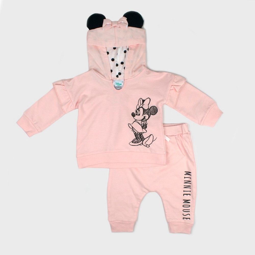 Baby Girls' Disney Mickey Mouse & Friends Minnie Mouse Hooded Sweatshirt and Kangaroo Pocket Joggers | Target