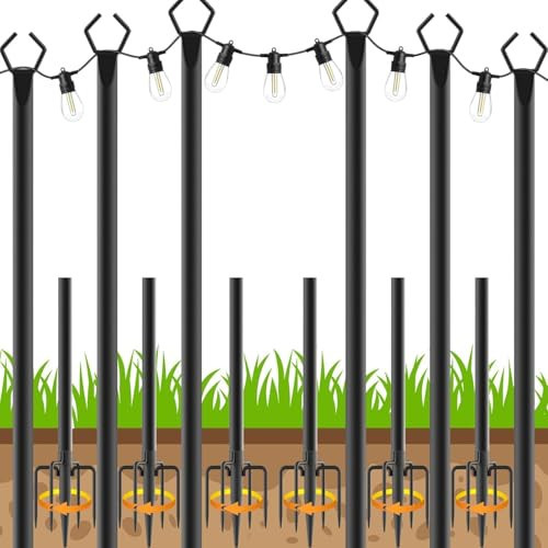 6 Pack String Light Poles, Outdoor String Light Pole 10 ft Forked Metal Light Pole with Adjustable Outdoor Light Stand, Deck, Backyard, Garden, Wedding, Rustproof and Sturdy with Hooks. | Amazon (US)