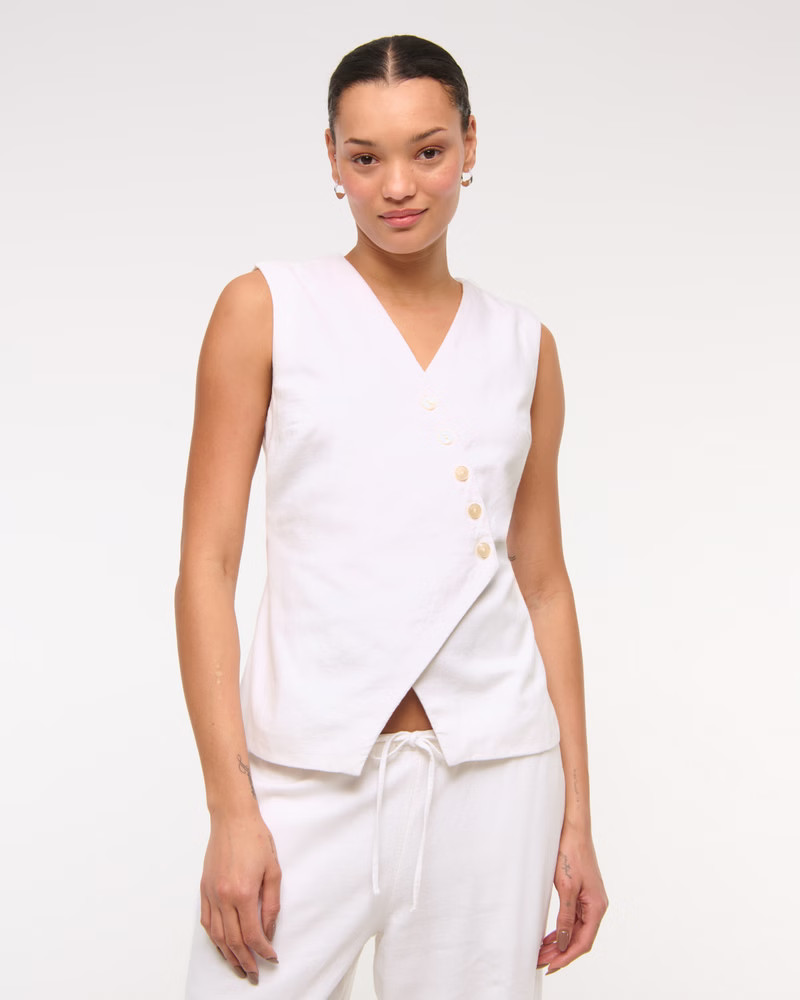 Women's Asymmetrical Linen-Blend Vest | Women's Tops | Abercrombie.com | Abercrombie & Fitch (US)