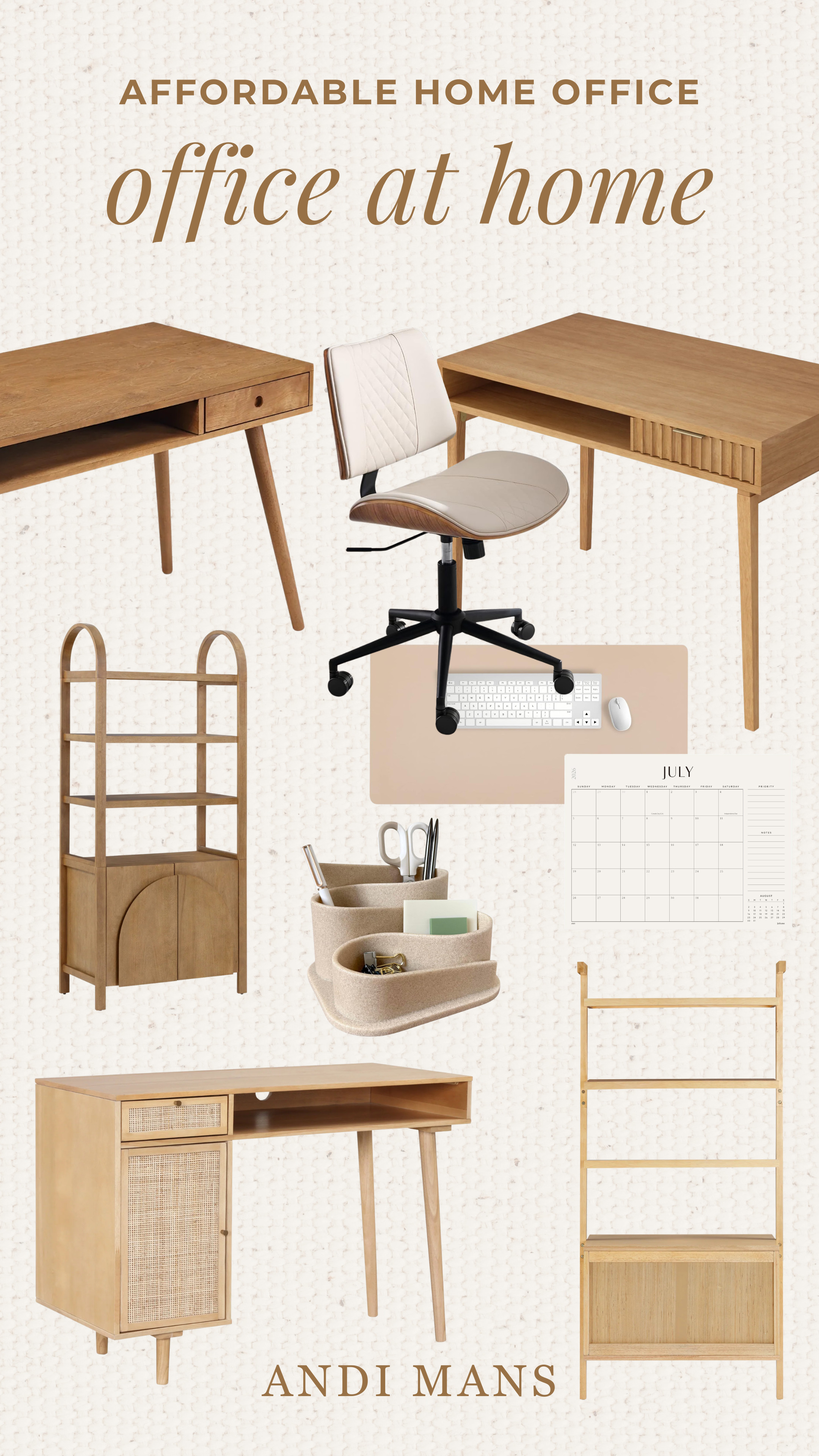 If you love a warm, beige aesthetic, these office finds are for you. Featuring beautiful wood desks, comfortable office chairs with wheels, stylish bookshelves for organization, and a few pieces that make working from home feel a little more inspiring. Functional, cozy, and easy to mix into almost any space. 

 #LTKOver40 #LTKHome #LTKSaleAlert