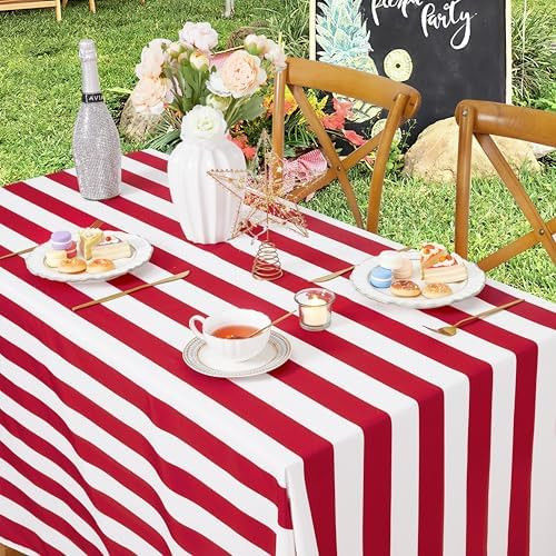 SoarDream Red and White Striped Rectangle Tablecloth: 57×120 Inch Table Cover - Summer Picnic Ou... | Amazon (US)