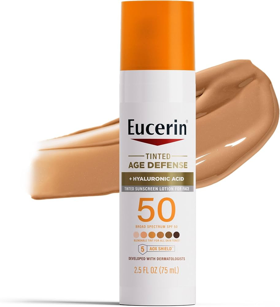 Eucerin Sun Tinted Age Defense Face Sunscreen Lotion SPF 50 with Hyaluronic Acid, Tinted Sunscree... | Amazon (US)