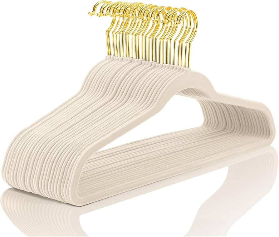 MIZGI Ivory Velvet Hangers 40 Pack,Premium Gold Clothes Hangers Non-Slip Felt Hangers,Sturdy Ivor... | Amazon (US)
