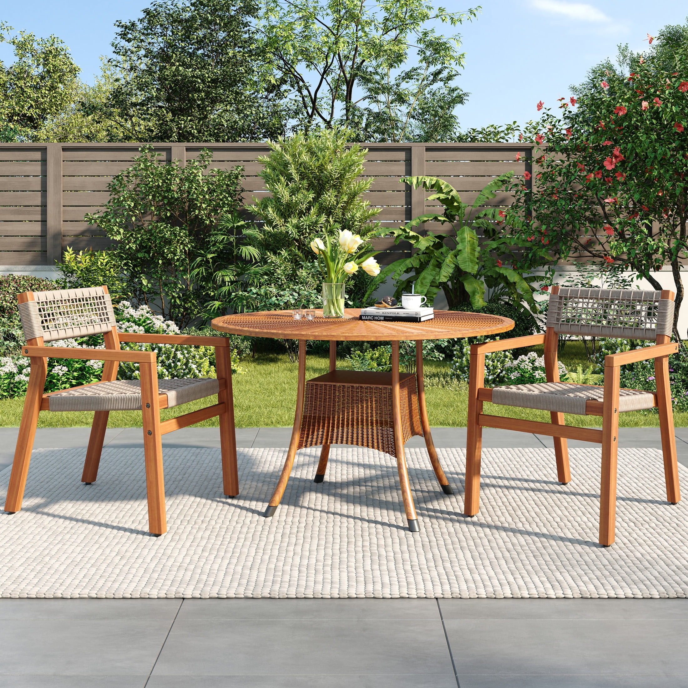 Christopher Knight Home Modern Outdoor Dining Chairs, Solid Wood Frame, Rope-Woven Backrest, Beig... | Walmart (US)