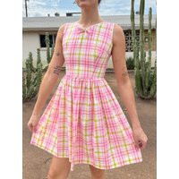 60S Pink Plaid Dress Vintage Fit & Flare With Ric Rac Trim, Size Xs | Etsy (US)