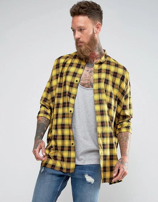 ASOS – Langes Oversize-Hemd aus Viskose mit Karomuster und abfallender Schulter | Asos DE