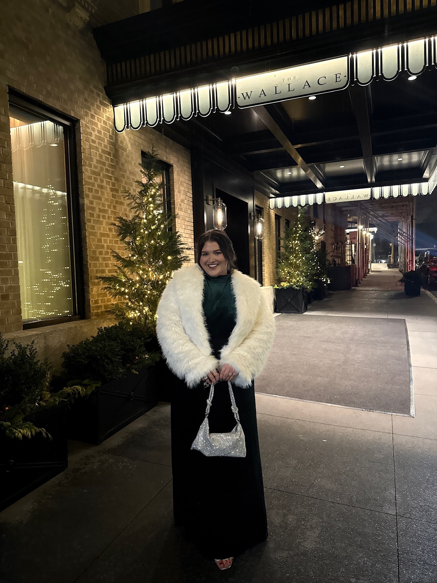Plus size night out in NYC for the Glow Tour to see Brett Eldredge Christmas concert at The Beacon Theatre. Dress is elegant velvet dark green and the fur coat keeps you warm. Makes a great winter wedding guest dress option as well. Size 2X

#LTKWedding #LTKPlusSize #LTKHoliday