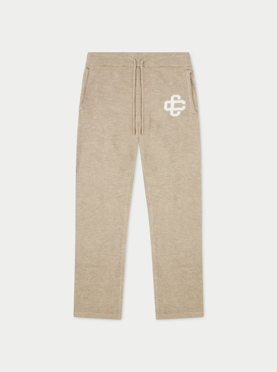 FLUFFY KNIT EMBLEM JOGGERS - BEIGE | The Couture Club