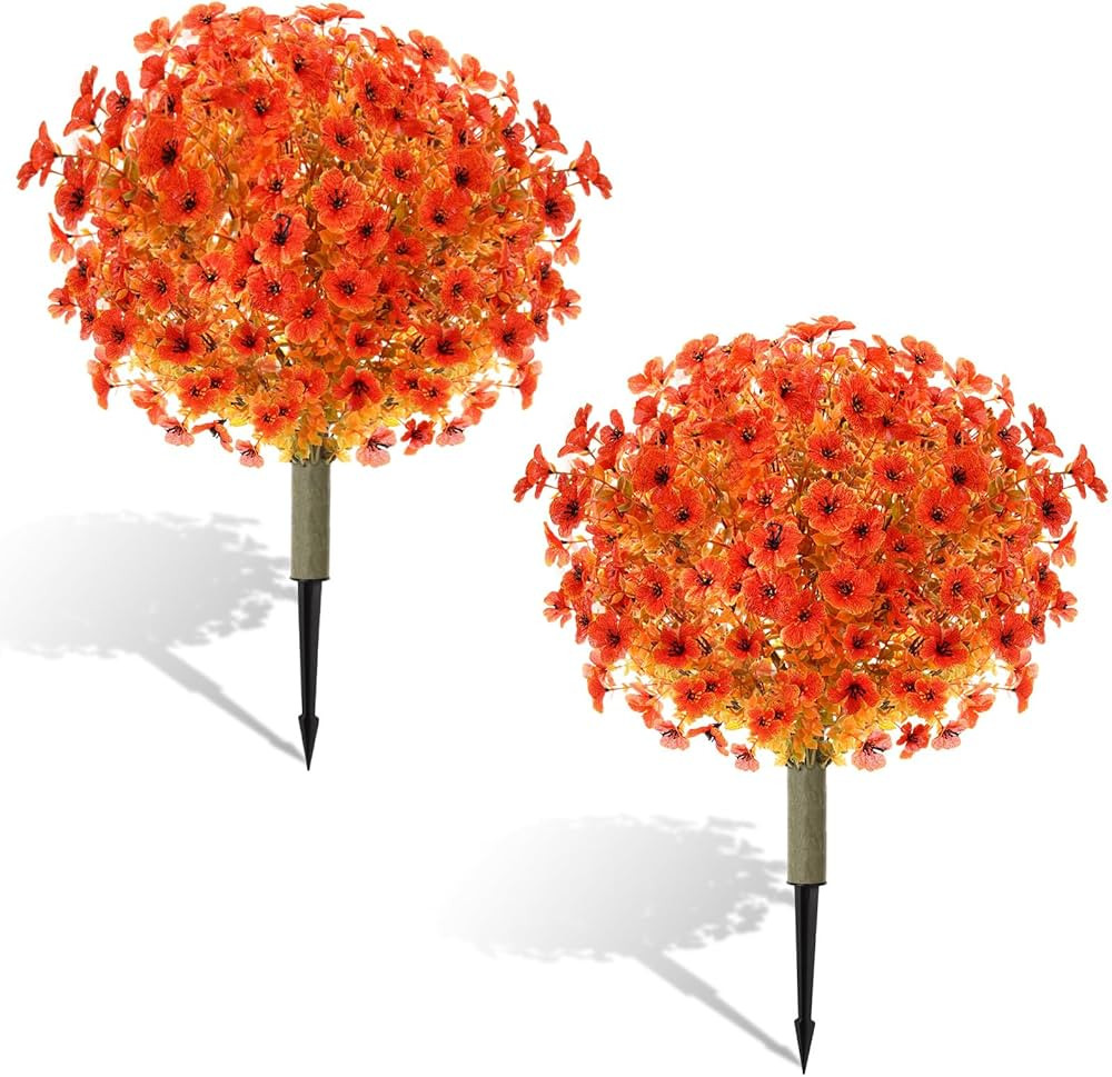 Yunlly 2 Pcs Fall Artificial Mums Topiary Ball Tree for Outdoor 24" UV Resistant Autumn Faux Bush... | Amazon (US)