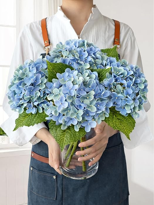 4Pcs Hydrangea Artificial Flowers, 20" Lifelike Latex Silk Real Touch Faux Hydrangea Flowers, Art... | Amazon (US)