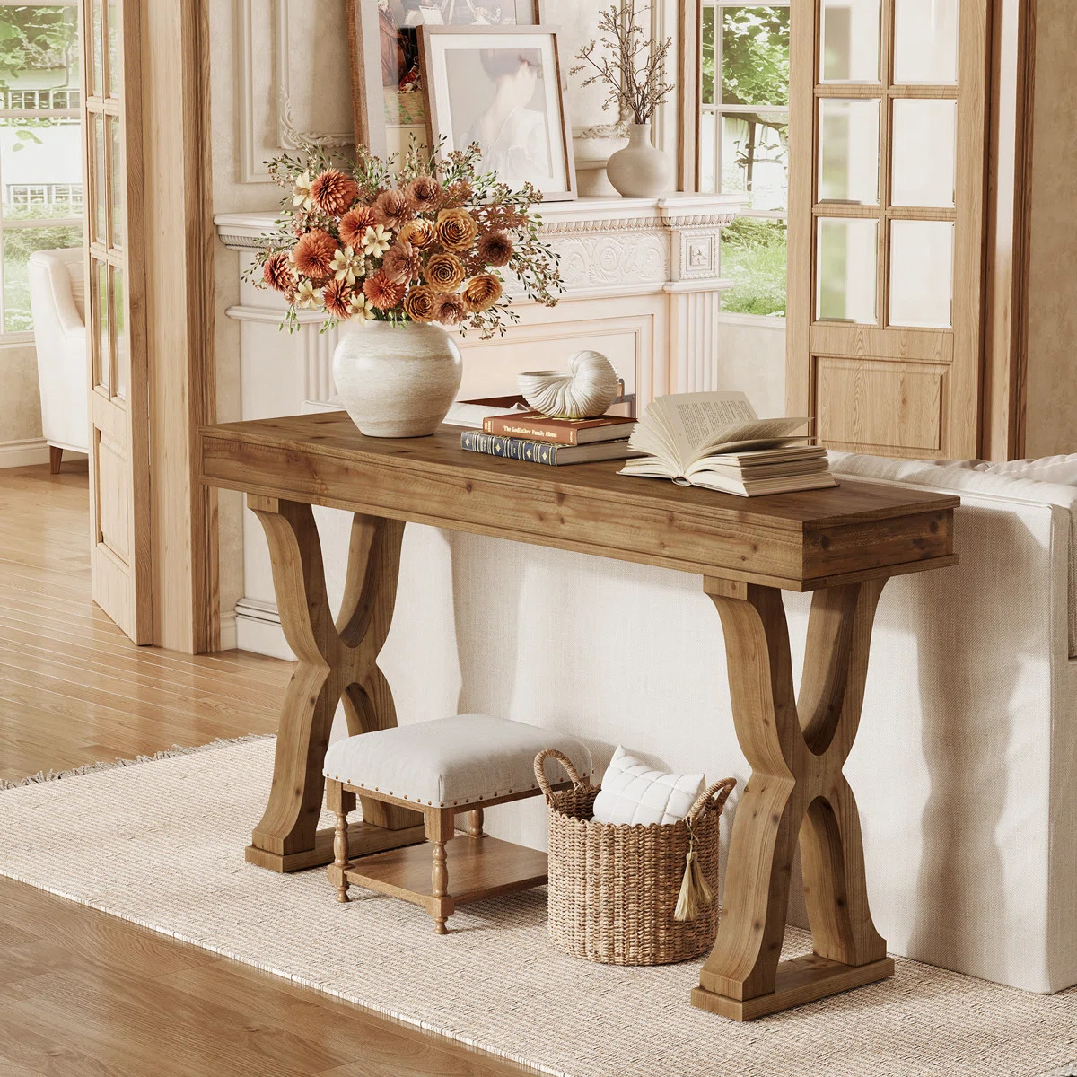 63-inch Solid Wood Console Table, Farmhouse Narrow Entryway Table With X-shaped Legs,  Long Sofa ... | Wayfair North America