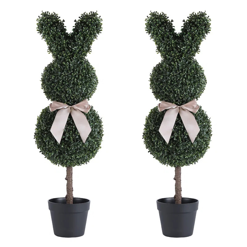 3Ft Artificial Bunny-Shaped Boxwood Topiary Tree Front Porch Decor Tree Potted (Set of 2) | Wayfair North America