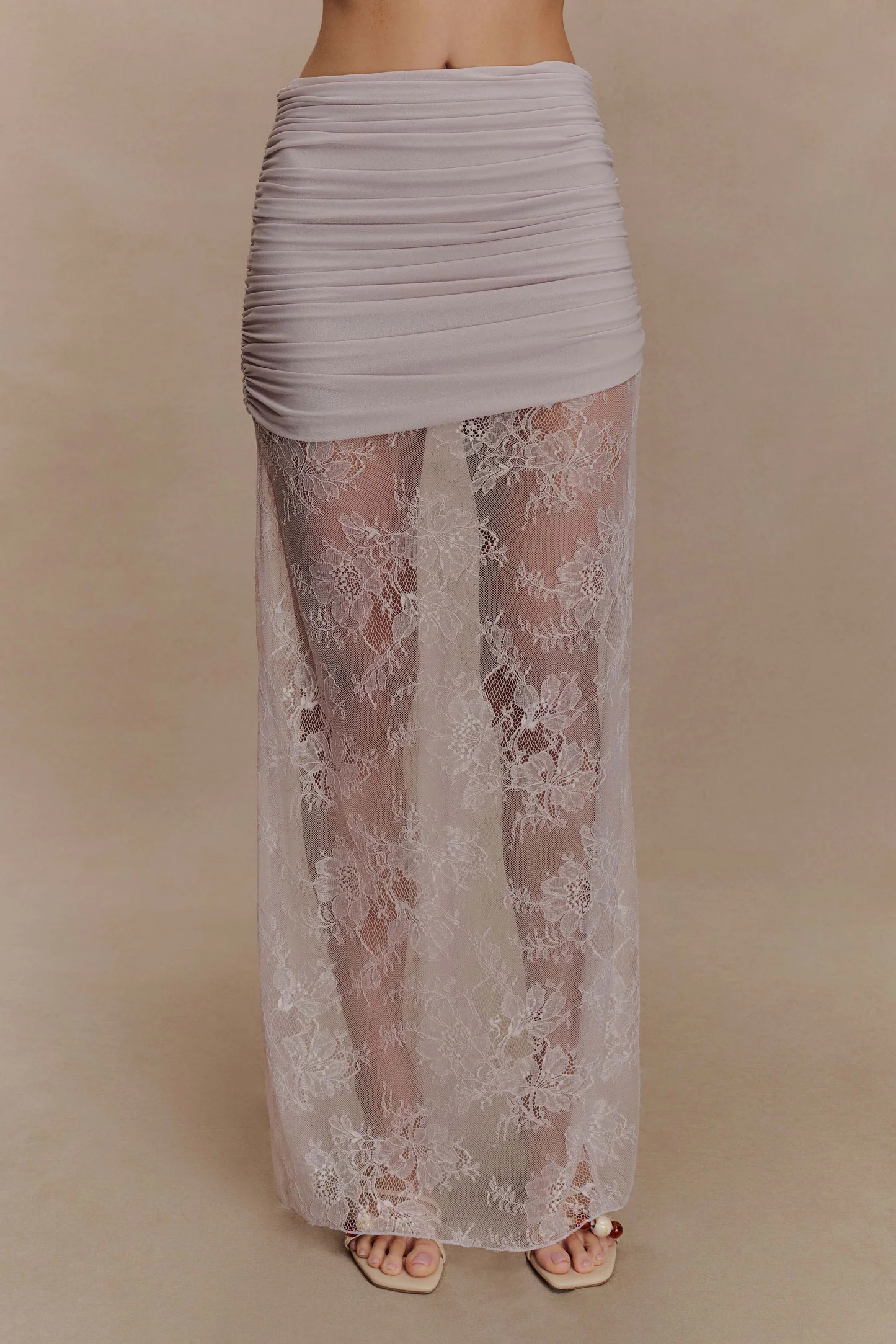 Guinevere Lace And Mesh Maxi Skirt - Lilac | MESHKI US