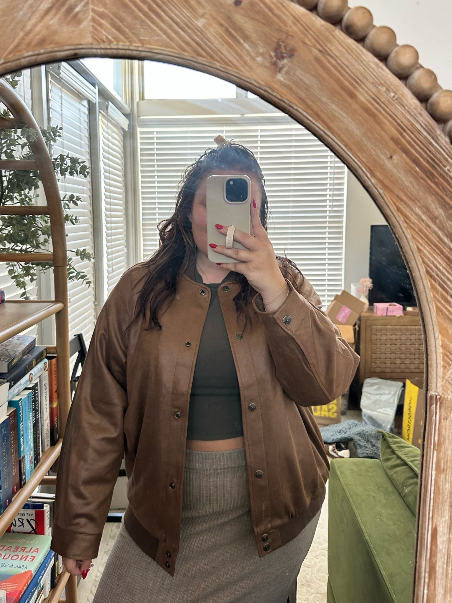 Dark brown bomber jacket for fall! Wearing size XL - lined and has snap closures 

#LTKxNSale #LTKMidsize #LTKStyleTip