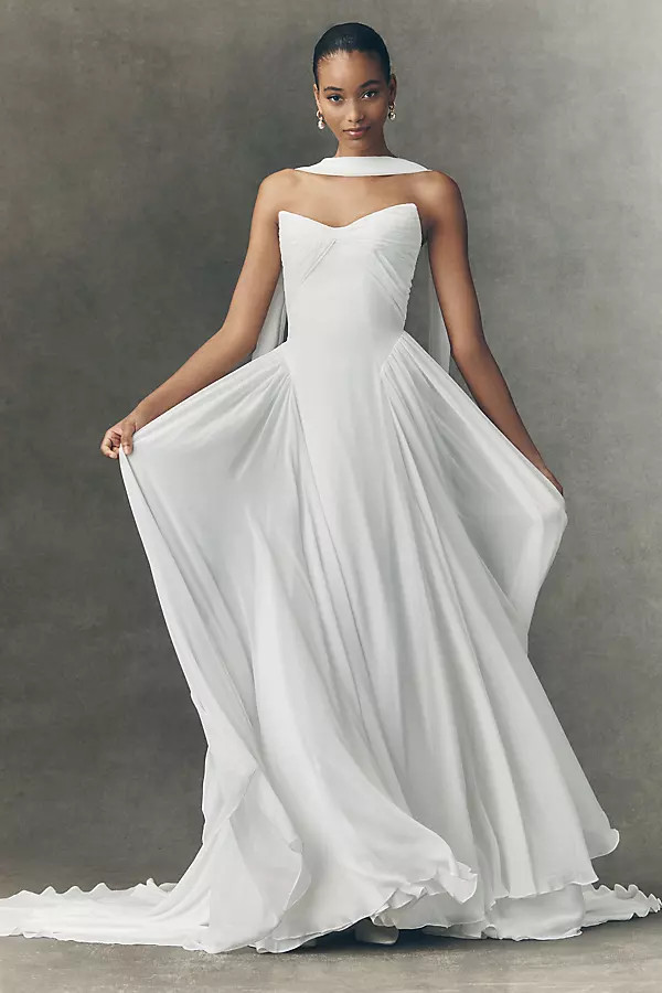 Jenny by Jenny Yoo Shiloh Strapless Chiffon Wedding Gown | Anthropologie (US)