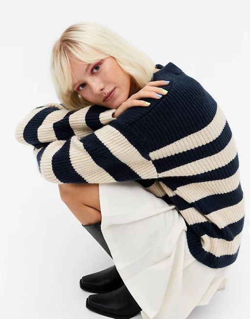 Monki Moa knit jumper in navy stripe | ASOS (Global)