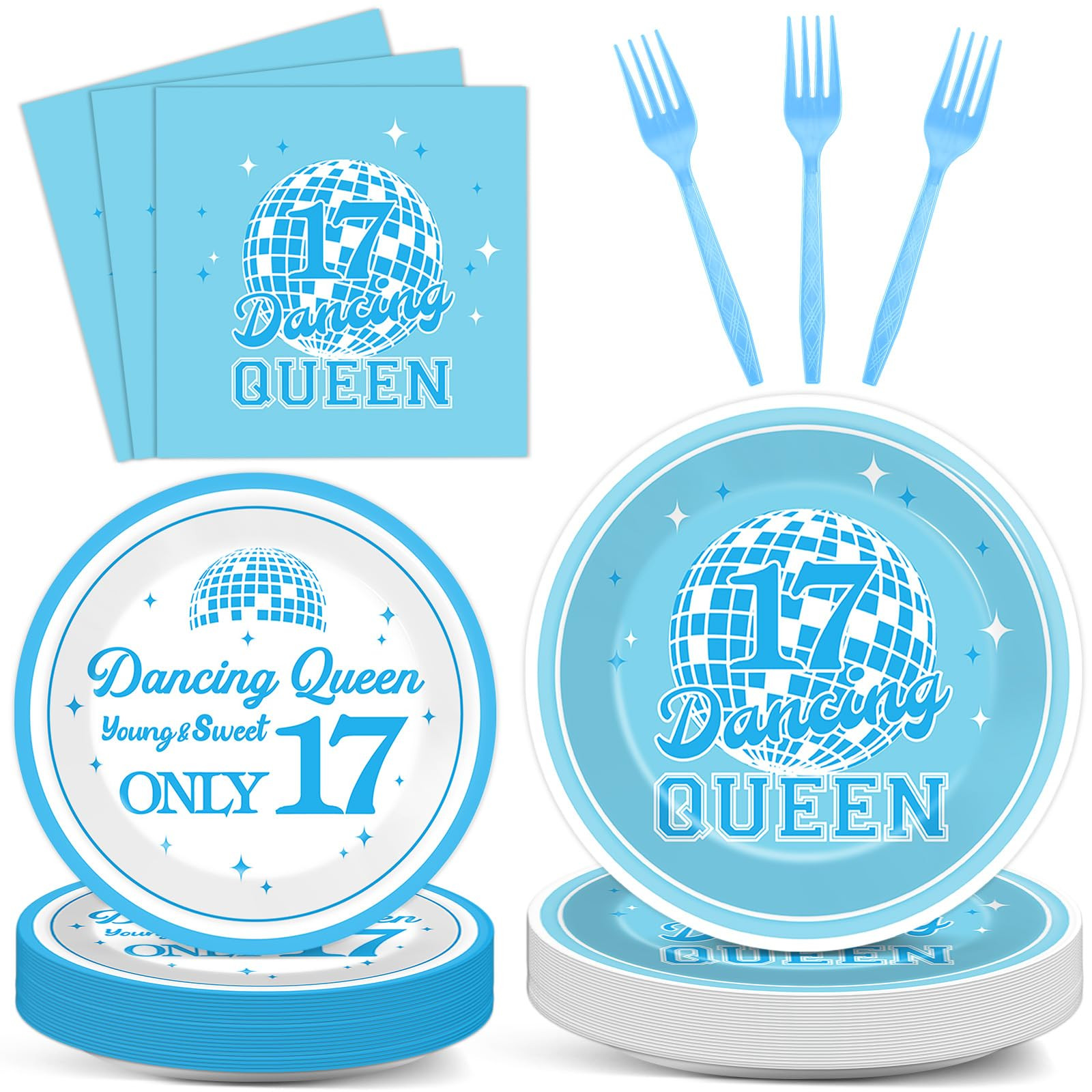96Pcs Dancing Queen 17th Birthday Party Supplies Young and Sweet Only 17 Birthday Paper Plates Na... | Amazon (US)