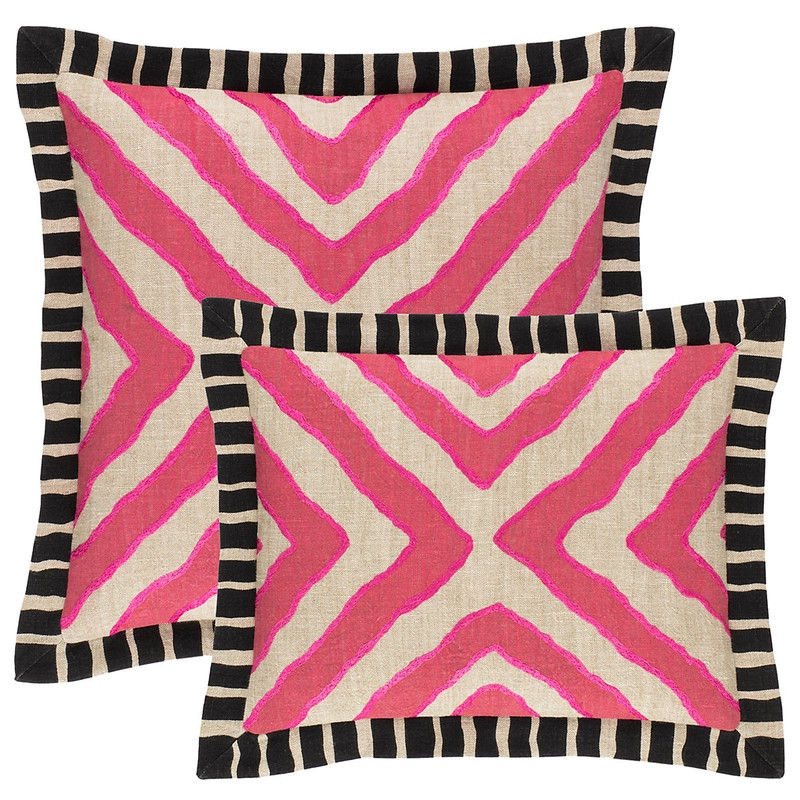 Arrows Linen Pink/Natural Embroidered Decorative Pillow | Annie Selke